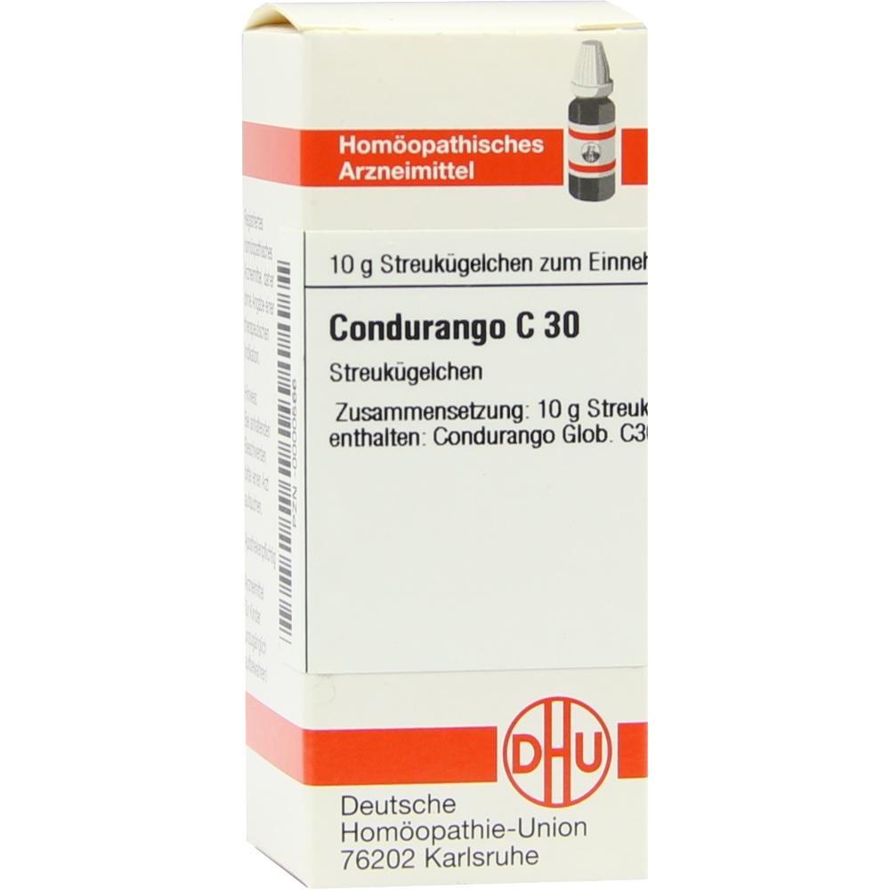 Verpackung mit homöopathischem Mittel namens Condurango C 30 von der Deutschen Homöopathie-Union.