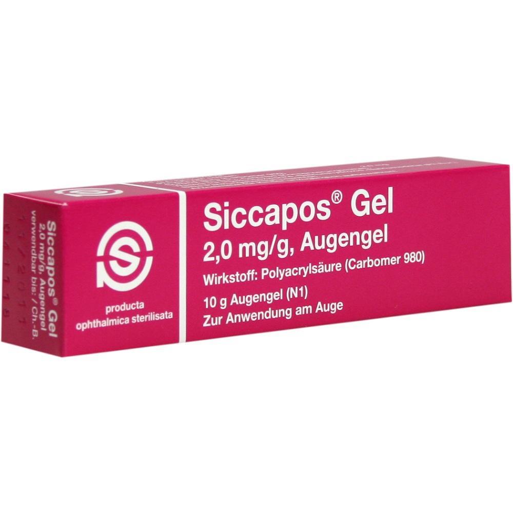 Rote Packung eines Augengels zur Anwendung am Auge.