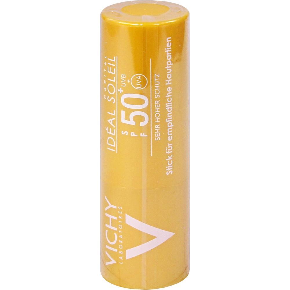 Gelber Sonnenschutz-Stick mit Lichtschutzfaktor 50 f&uuml;r empfindliche Haut.