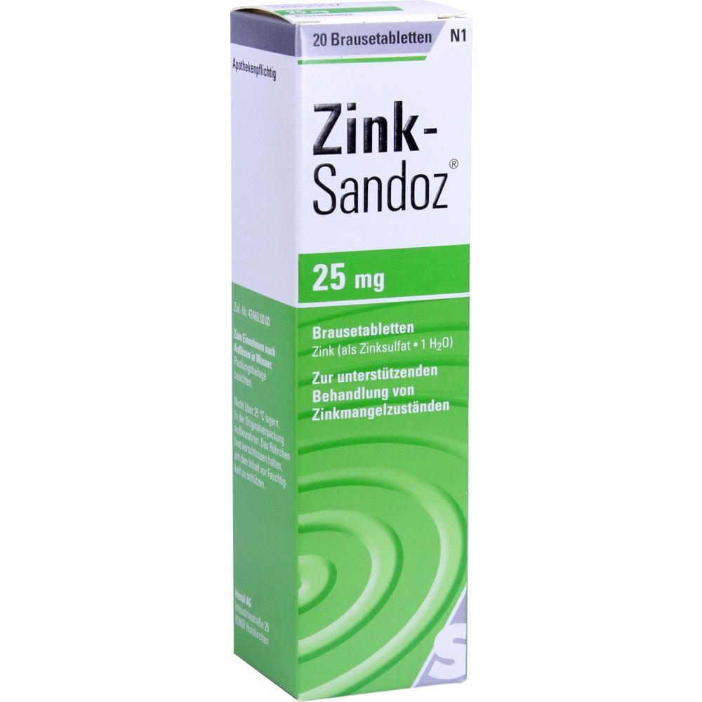 Grüne und weiße Packung mit Zink-Brausetabletten zur Behandlung von Zinkmangel.