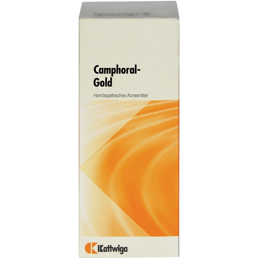 Eine Packung Camphoral-Gold, ein hom&ouml;opathisches Arzneimittel, vor wei&szlig;em Hintergrund.