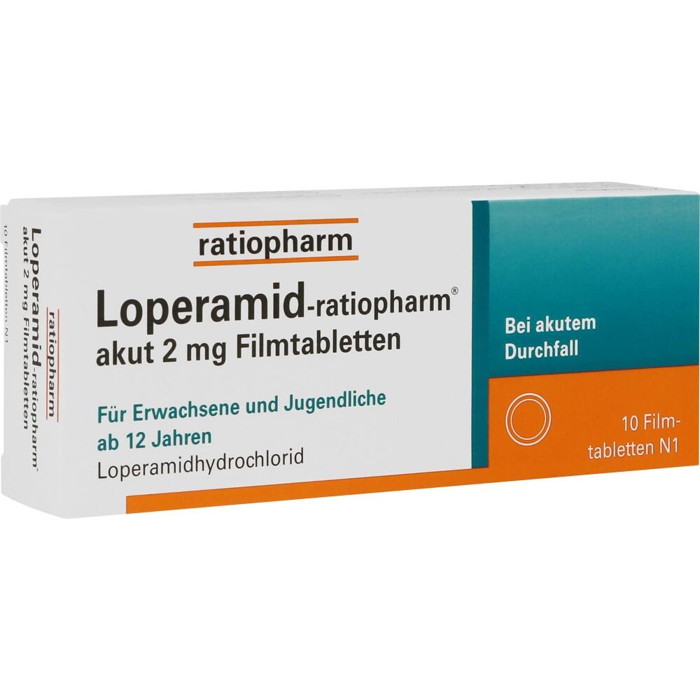 Eine Medikamentenschachtel f&uuml;r Loperamid gegen akuten Durchfall.