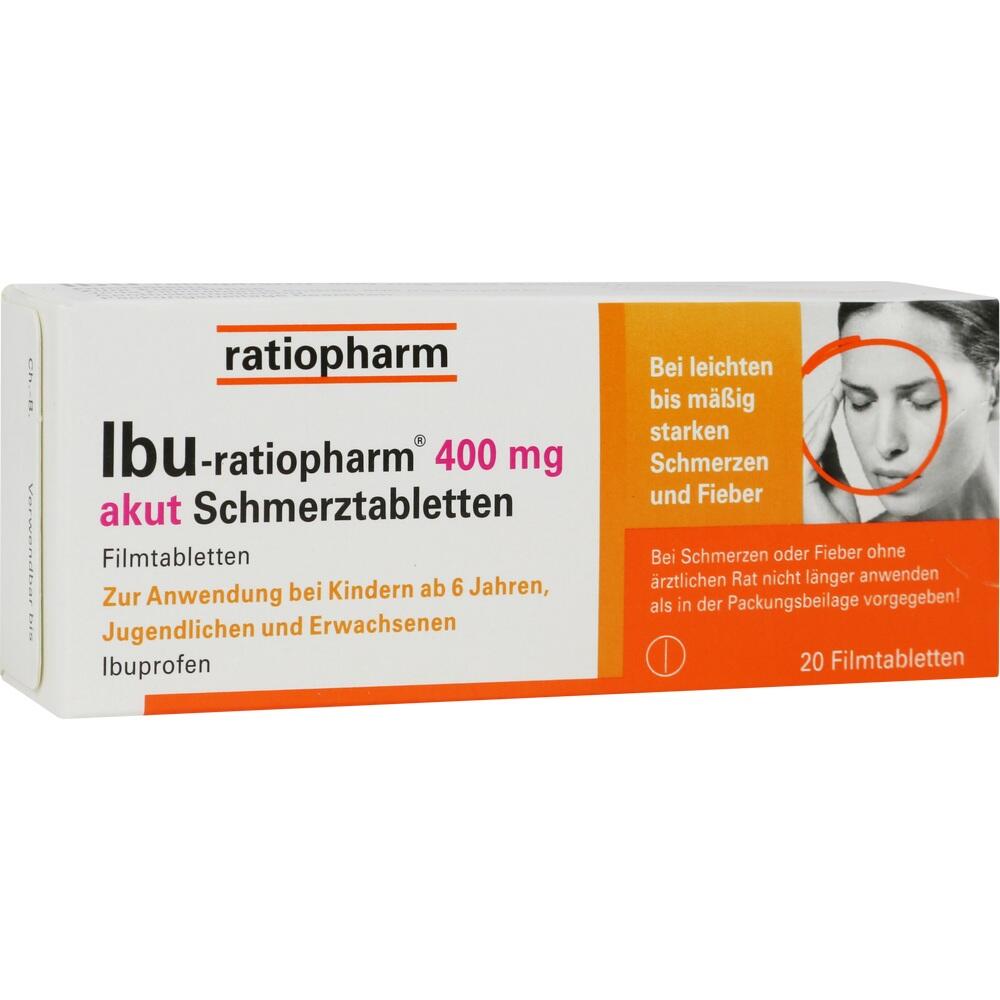 Packung von Ibuprofen-Schmerztabletten f&uuml;r leichte bis m&auml;&szlig;ige Schmerzen und Fieber.