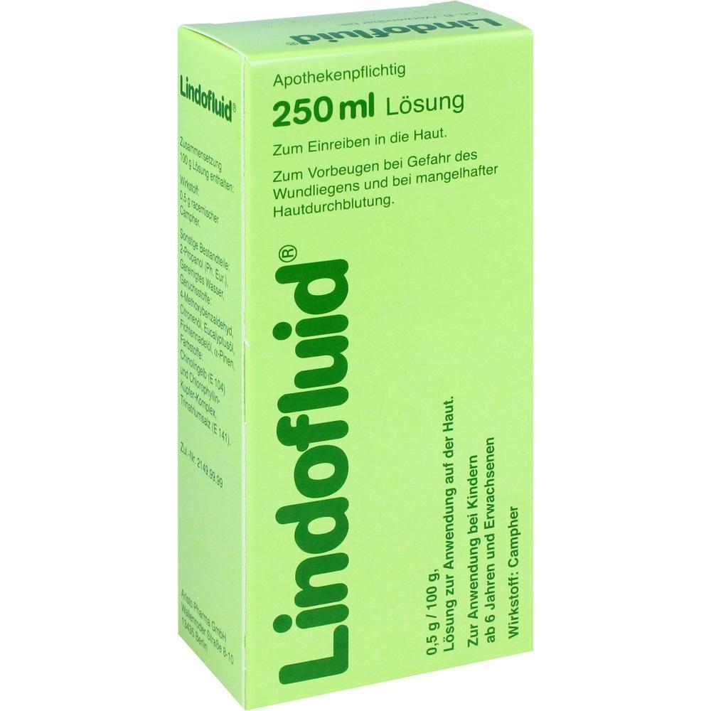 Eine gr&uuml;ne Verpackung einer Hautl&ouml;sung mit der Aufschrift "Lindofluid".