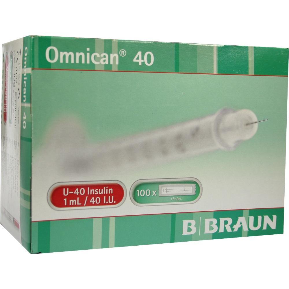 Gr&uuml;ner Karton mit 100 Insulinspritzen von Omnican 40.