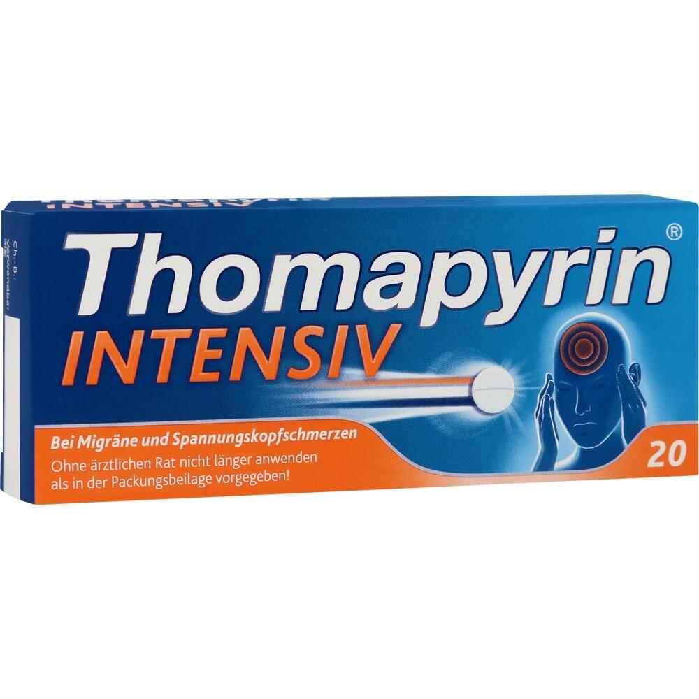 Eine Thomapyrin Intensiv-Verpackung gegen Migr&auml;ne und Kopfschmerzen.