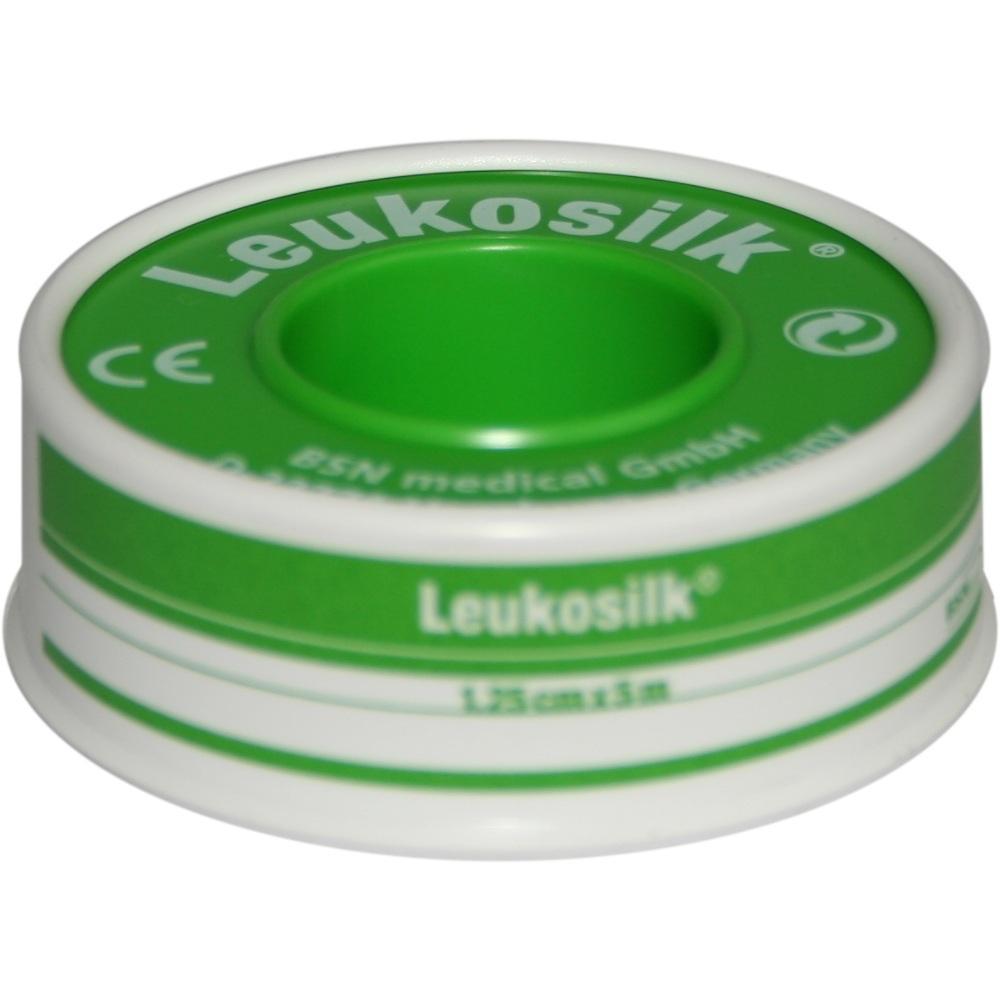 Eine gr&uuml;ne Rolle mit medizinischem Klebeband der Marke Leukosilk.