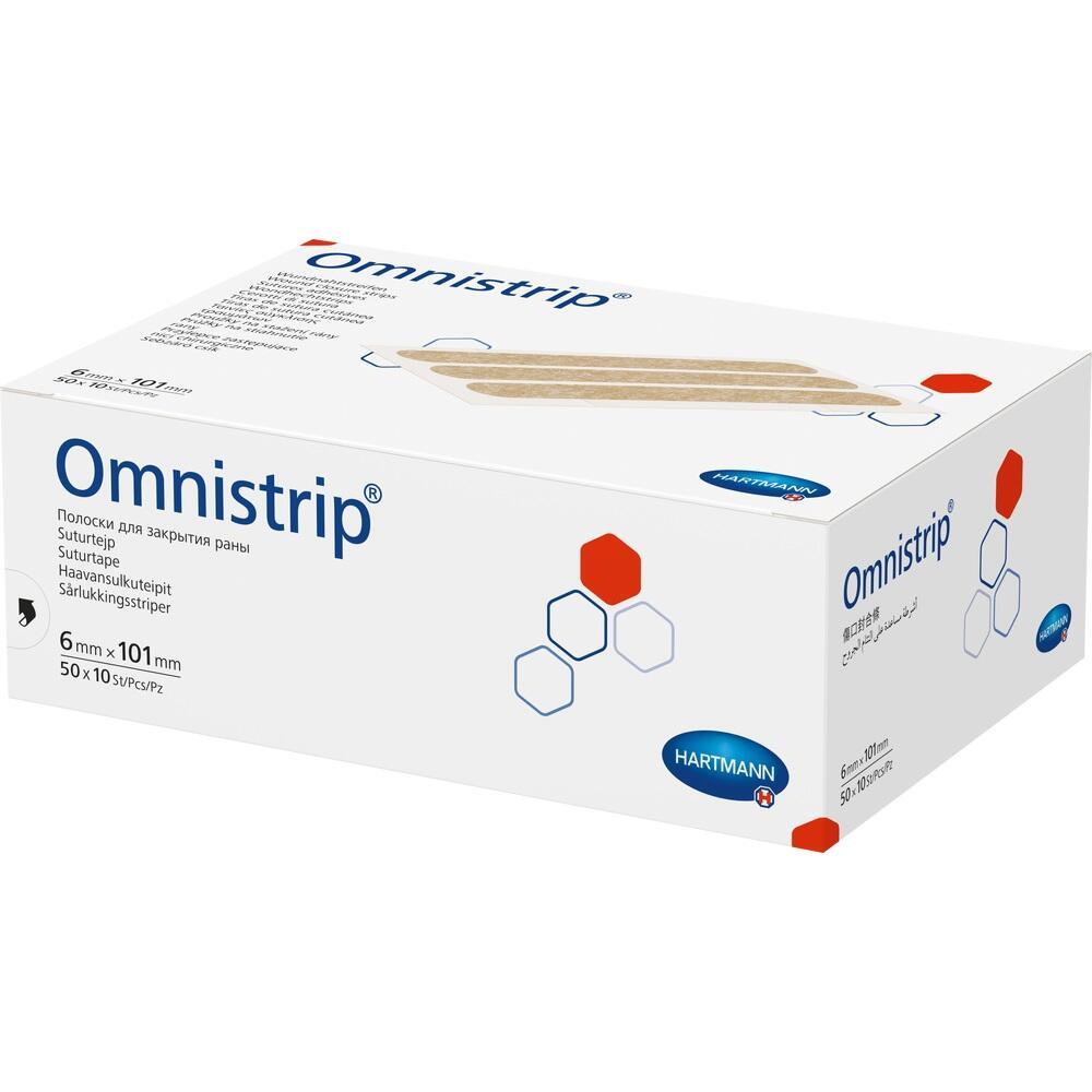 Weiße Verpackung mit der Aufschrift "Omnistrip" und rote, blaue Sechsecke.