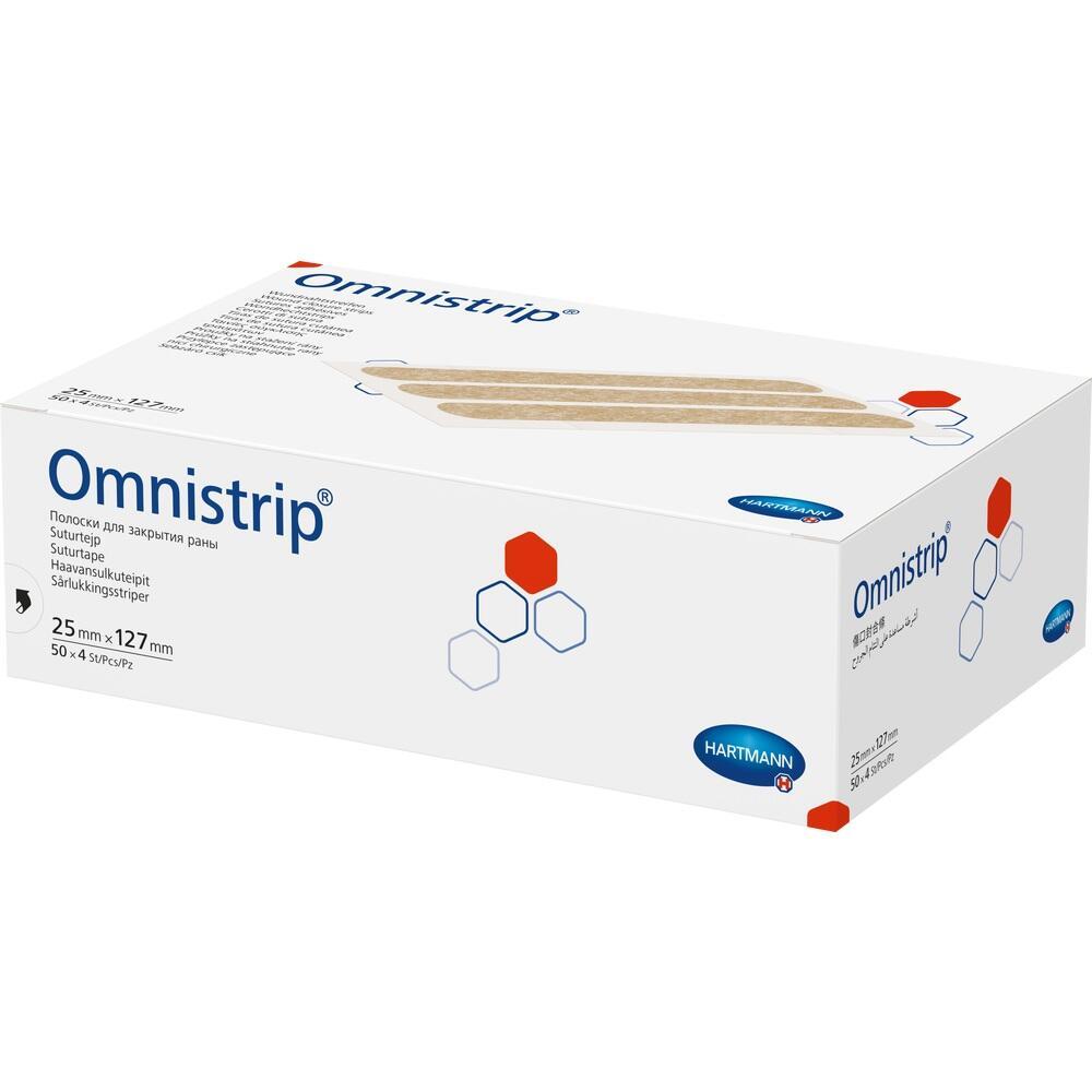 Eine weiße Box mit der Aufschrift "Omnistrip" und blauen sowie roten Sechsecken.