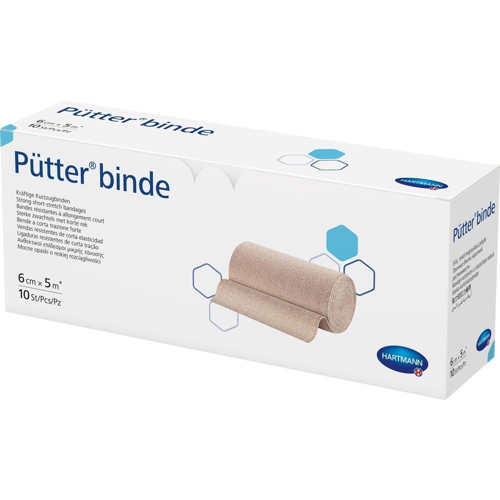Eine Schachtel mit Pütter-Binden liegt aufrecht.