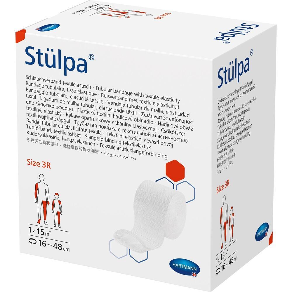 Weiße Verpackung mit elastischem Schlauchverband "Stülpa" von Hartmann, Größe 3R.
