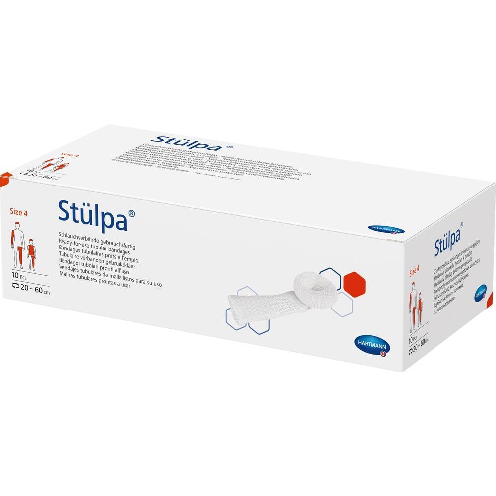Eine weiße Verpackung mit Schlauchverbänden der Marke "Stülpa" in Größe 4.