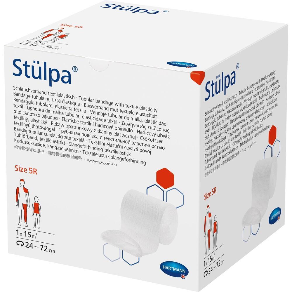 Weiße Schachtel mit medizinischem Verband der Marke Stülpa und Größenangabe 5R.