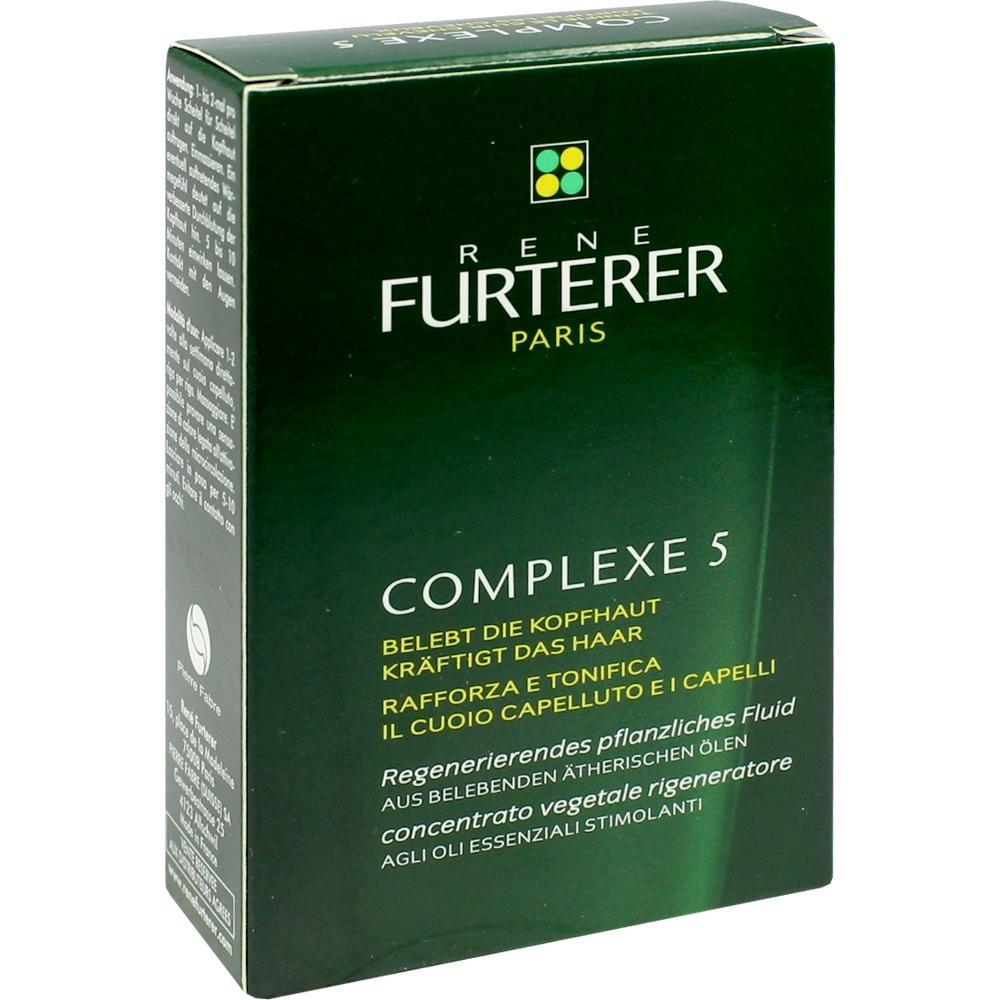 Grüne Verpackung eines Haarpflegeprodukts mit der Aufschrift "Complexe 5".