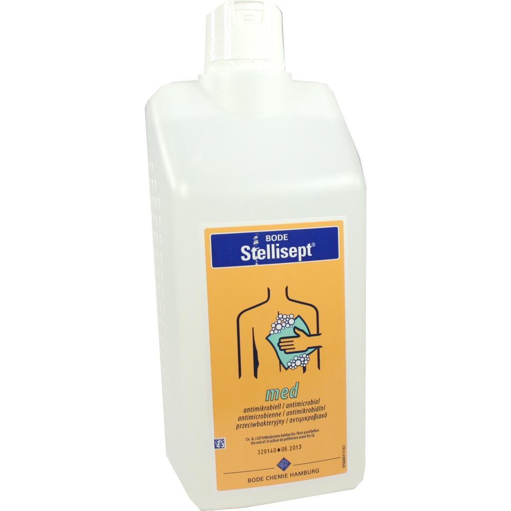 Eine weiße Flasche mit einem gelben Etikett der Marke Stellisept.