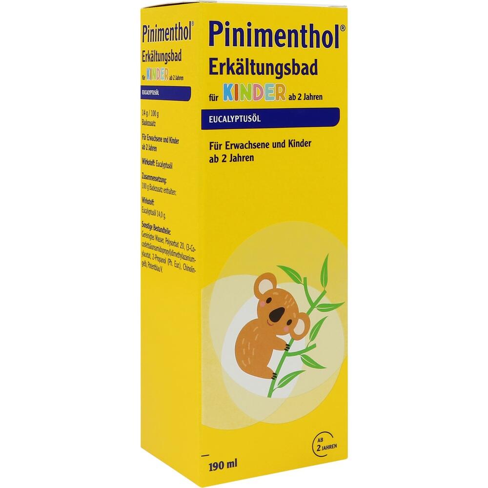 Gelbe Verpackung eines Erkältungsbades für Kinder mit Koala-Bild.