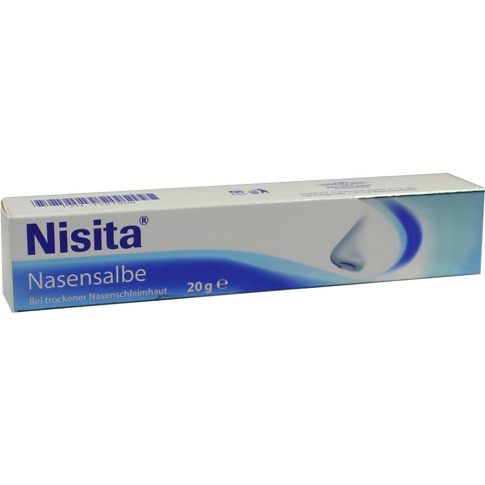 Eine Schachtel mit Nasensalbe der Marke Nisita f&uuml;r trockene Nasenschleimhaut.