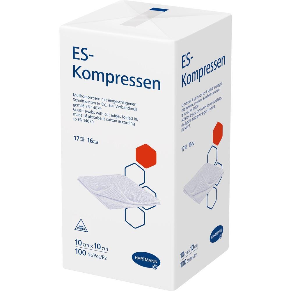 Eine weiße Verpackung mit der Aufschrift "ES-Kompressen".