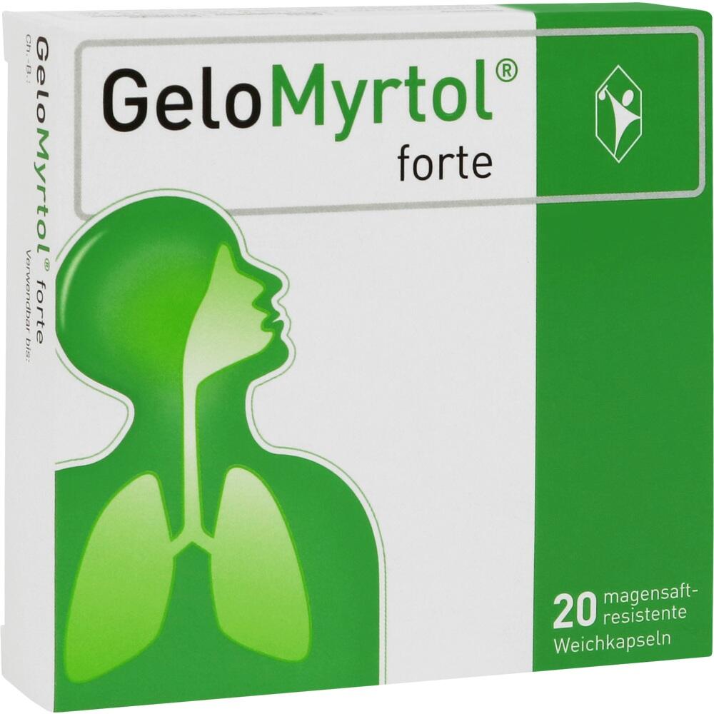 Eine Packung GeloMyrtol forte mit grünem Lungen-Symbol ist abgebildet.