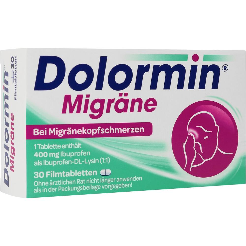 Eine Medikamentenpackung f&uuml;r Migr&auml;ne mit 30 Filmtabletten.