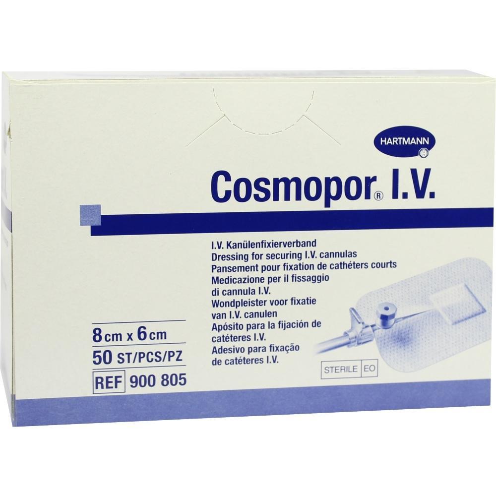 Eine Packung Cosmopor I.V., ein Verband für IV-Kanülenfixierung.