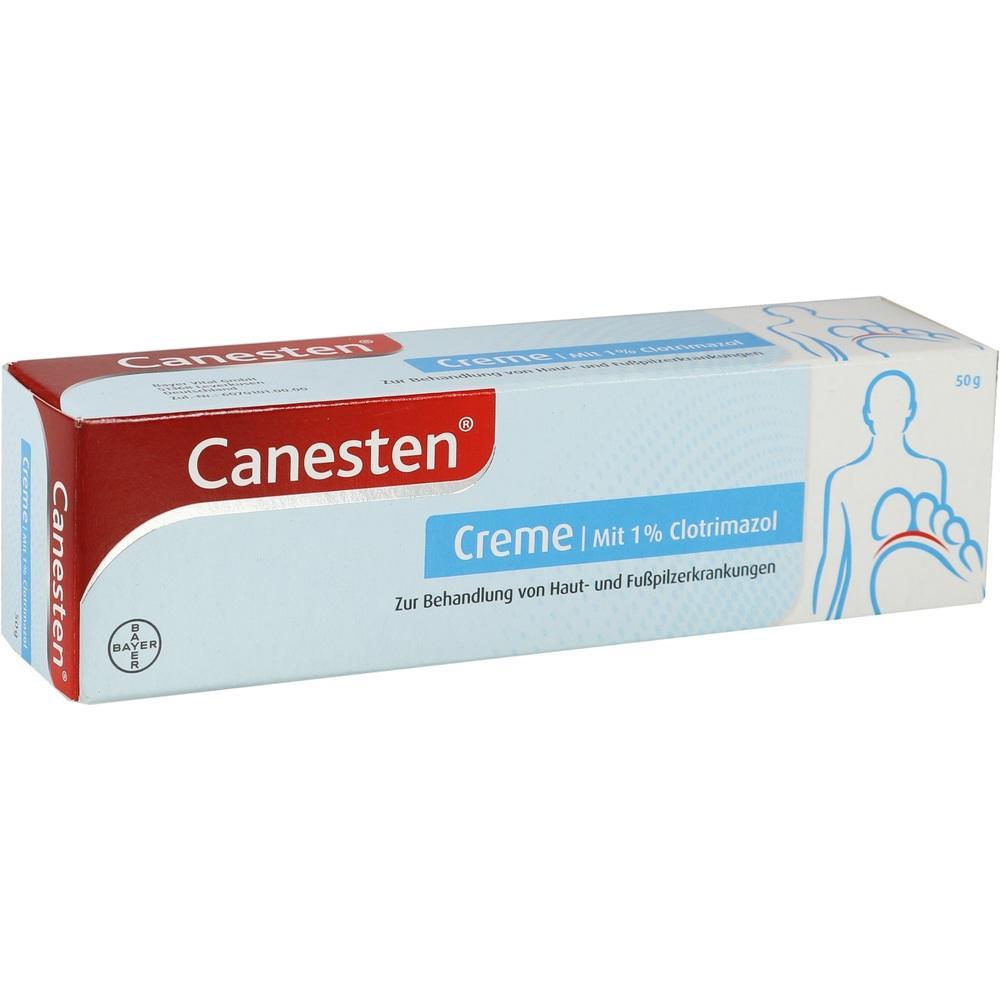 Eine Tube Canesten Creme zur Behandlung von Haut- und Fu&szlig;pilzerkrankungen.
