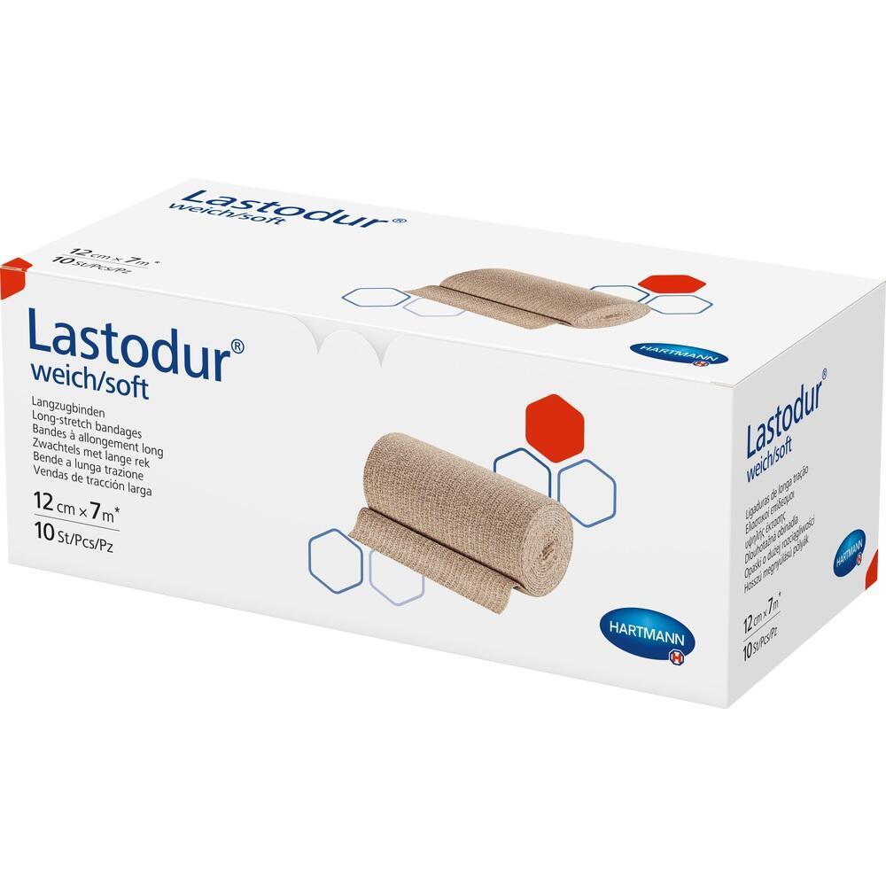 Weiße Verpackung mit einer Rolle beiger elastischer Binde vorne abgebildet.