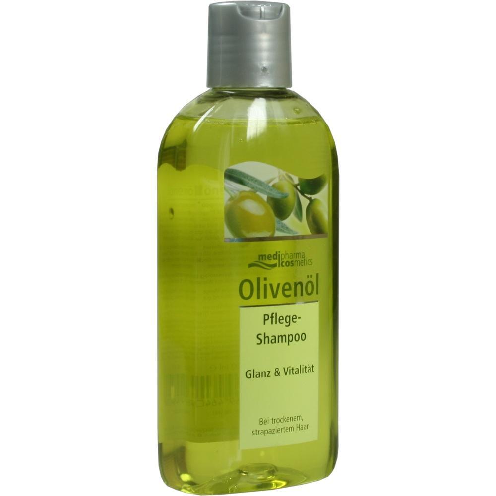 Gr&uuml;ne Shampooflasche mit Oliven&ouml;l f&uuml;r Glanz und Vitalit&auml;t.