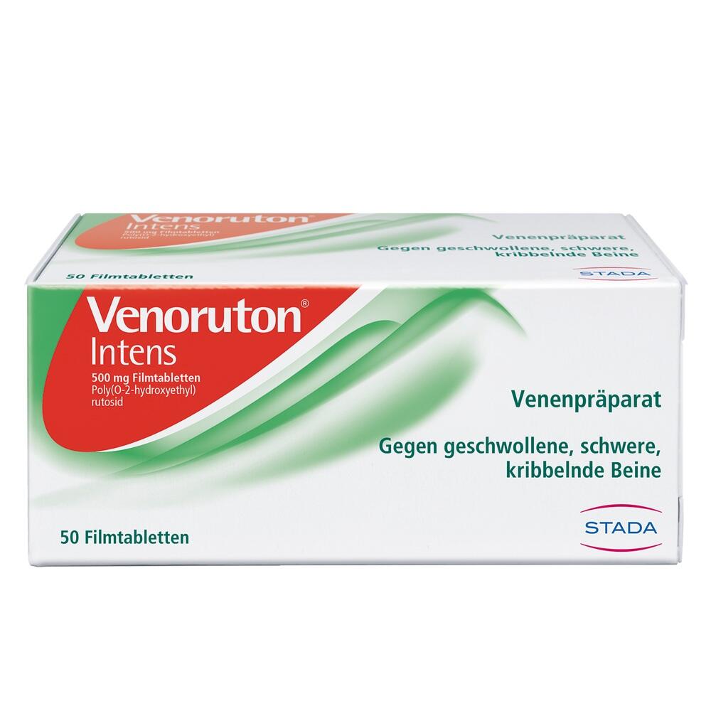Eine Packung Venoruton Intens Tabletten für die Behandlung von Venenproblemen.