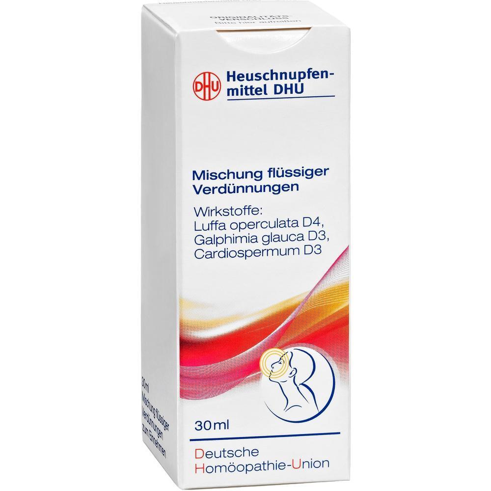 Weiße Schachtel eines Heuschnupfenmittels mit roten und gelben Wellenlinien.