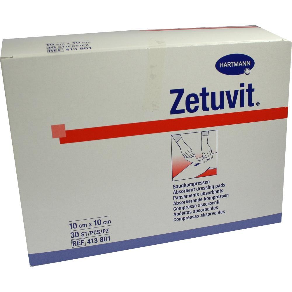 Weiße Verpackung von Zetuvit Saugkompressen der Marke Hartmann.