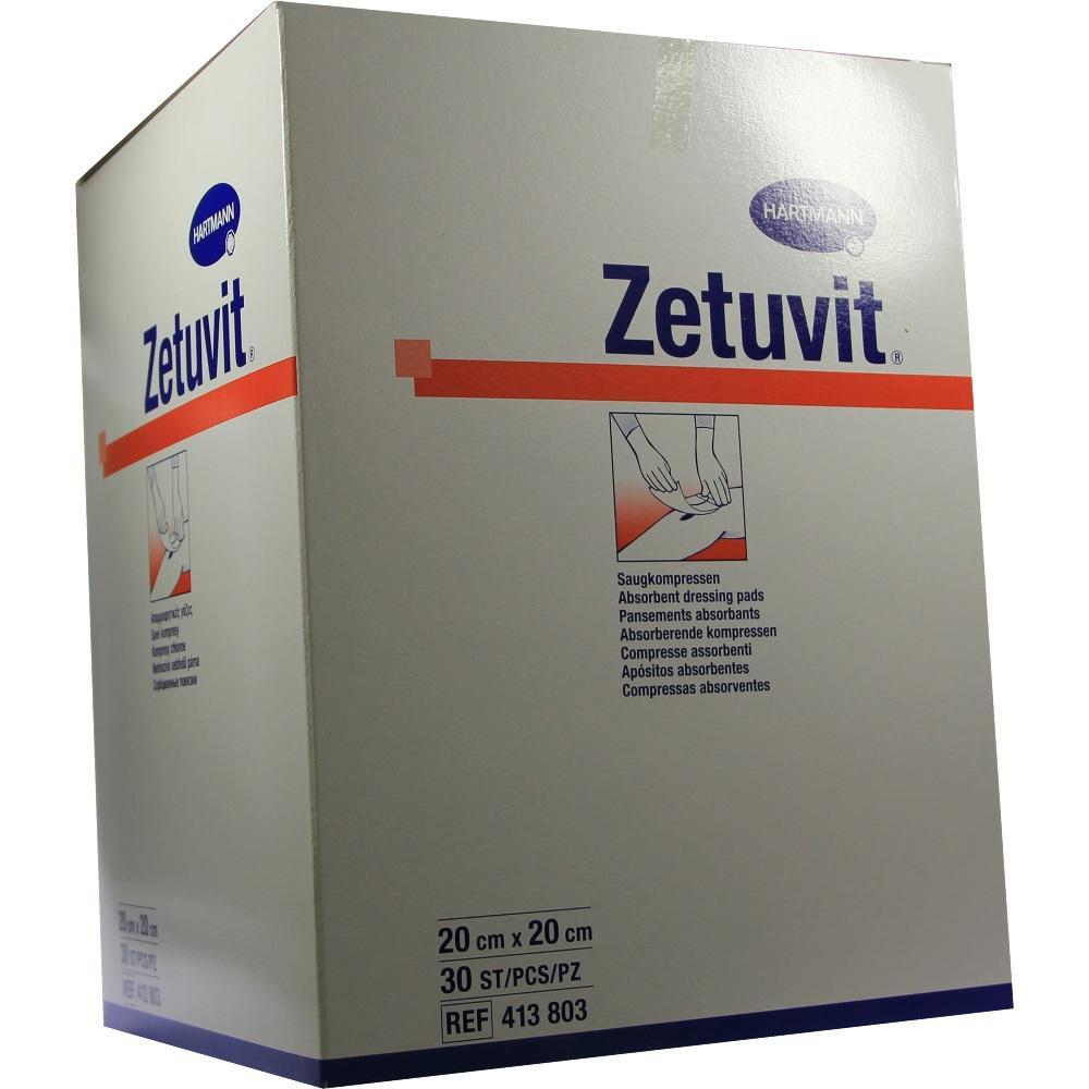 Große weiße Schachtel mit Aufschrift "Zetuvit" für Saugkompressen.