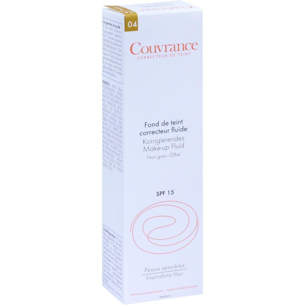 Wei&szlig;e Verpackung von korrigierendem Make-up Fluid f&uuml;r empfindliche Haut mit LSF 15.