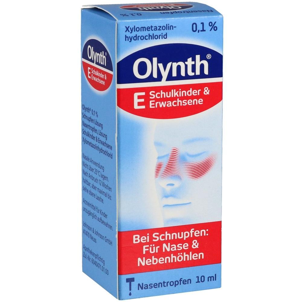 Blaue Verpackung mit roten Nasentropfen f&uuml;r Erk&auml;ltungen.