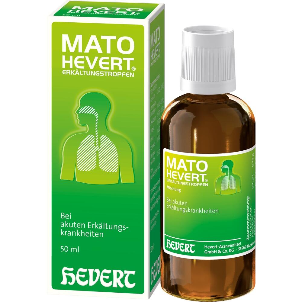 Eine braune Flasche Erkältungstropfen steht neben der grünen Verpackung.