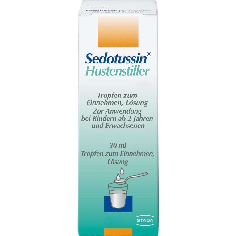 Eine Packung Sedotussin Hustenstiller Tropfen mit Beschreibung.