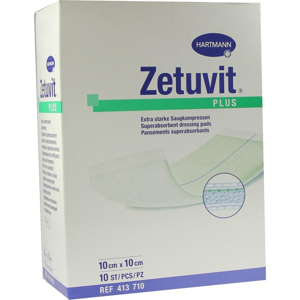 Eine Verpackung der Marke Zetuvit Plus für Saugkompressen ist abgebildet.