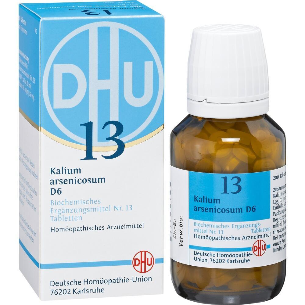Eine braune Flasche und Schachtel mit hom&ouml;opathischem Mittel "Kalium arsenicosum D6".