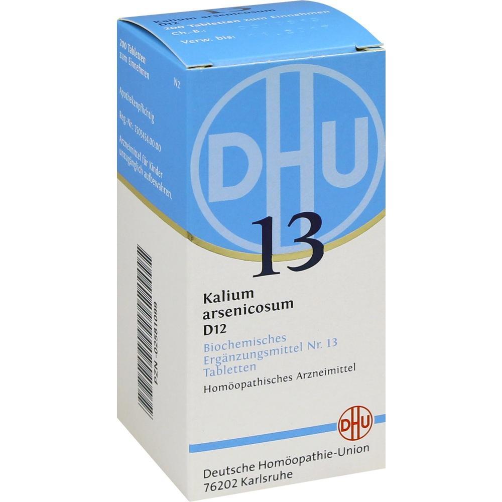 Eine wei&szlig;e Medikamentenverpackung mit blauer Aufschrift und dem Logo DHU 13.