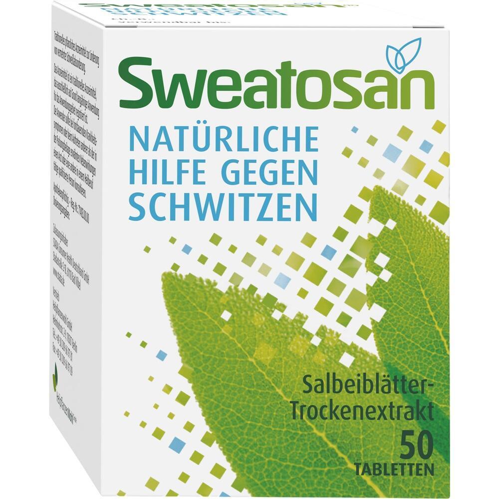 Eine Packung mit Tabletten gegen Schwitzen aus Salbeiblätter-Extrakt.