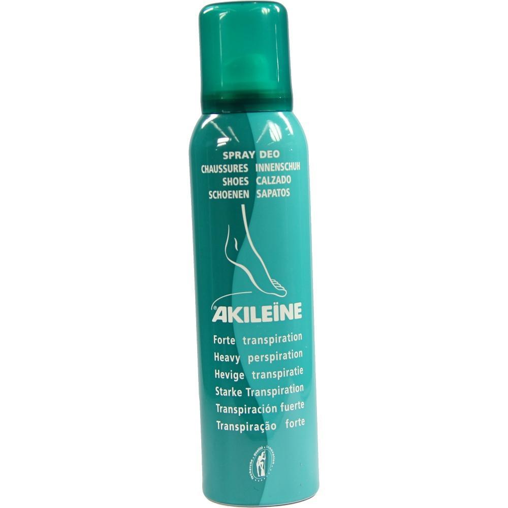Eine gr&uuml;ne Spr&uuml;hdose mit der Aufschrift "Akile&iuml;ne" f&uuml;r starkes Schwitzen in Schuhen.