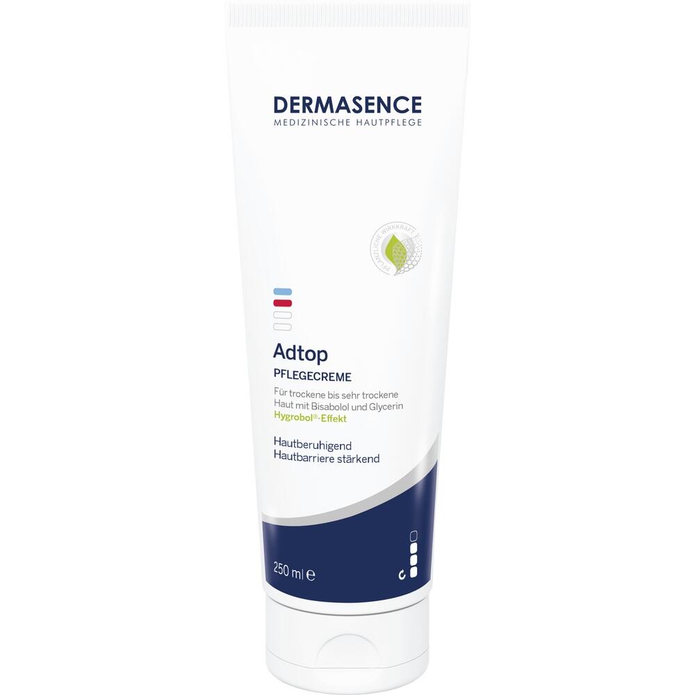 Wei&szlig;e Verpackung der Adtop Creme f&uuml;r trockene Haut, 250 ml.