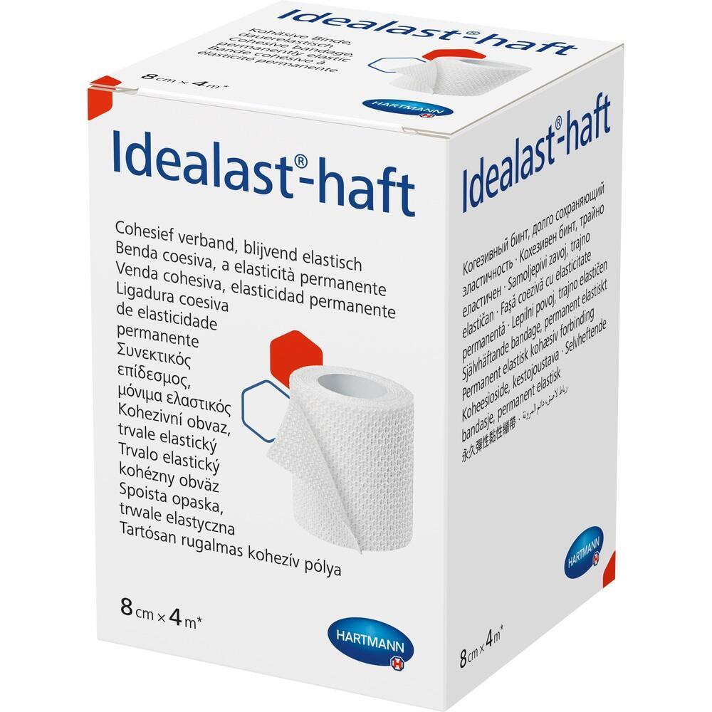 Weiße Verpackung mit einer elastischen Binde darauf abgebildet, Marke "Idealast-haft".
