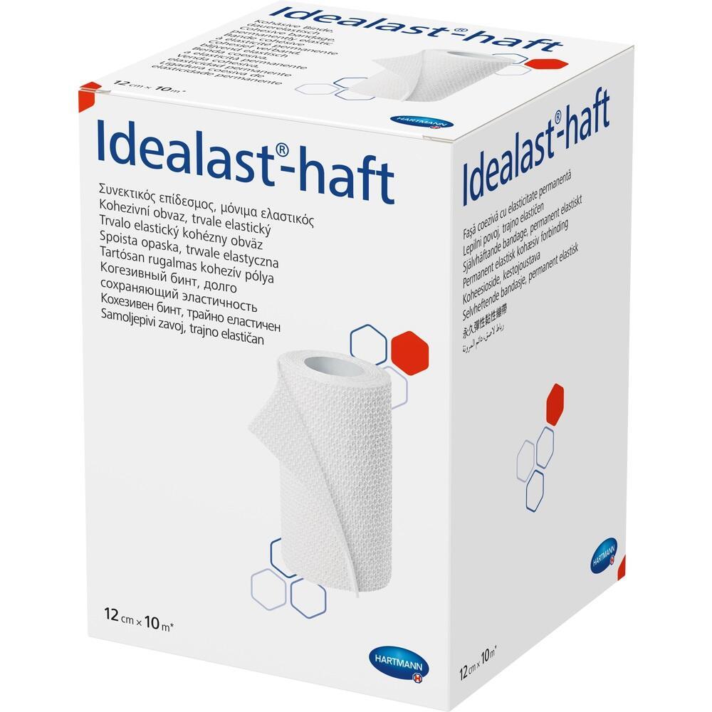 Eine weiße Verpackung mit elastischem Verband von "Idealast-haft" ist zu sehen.