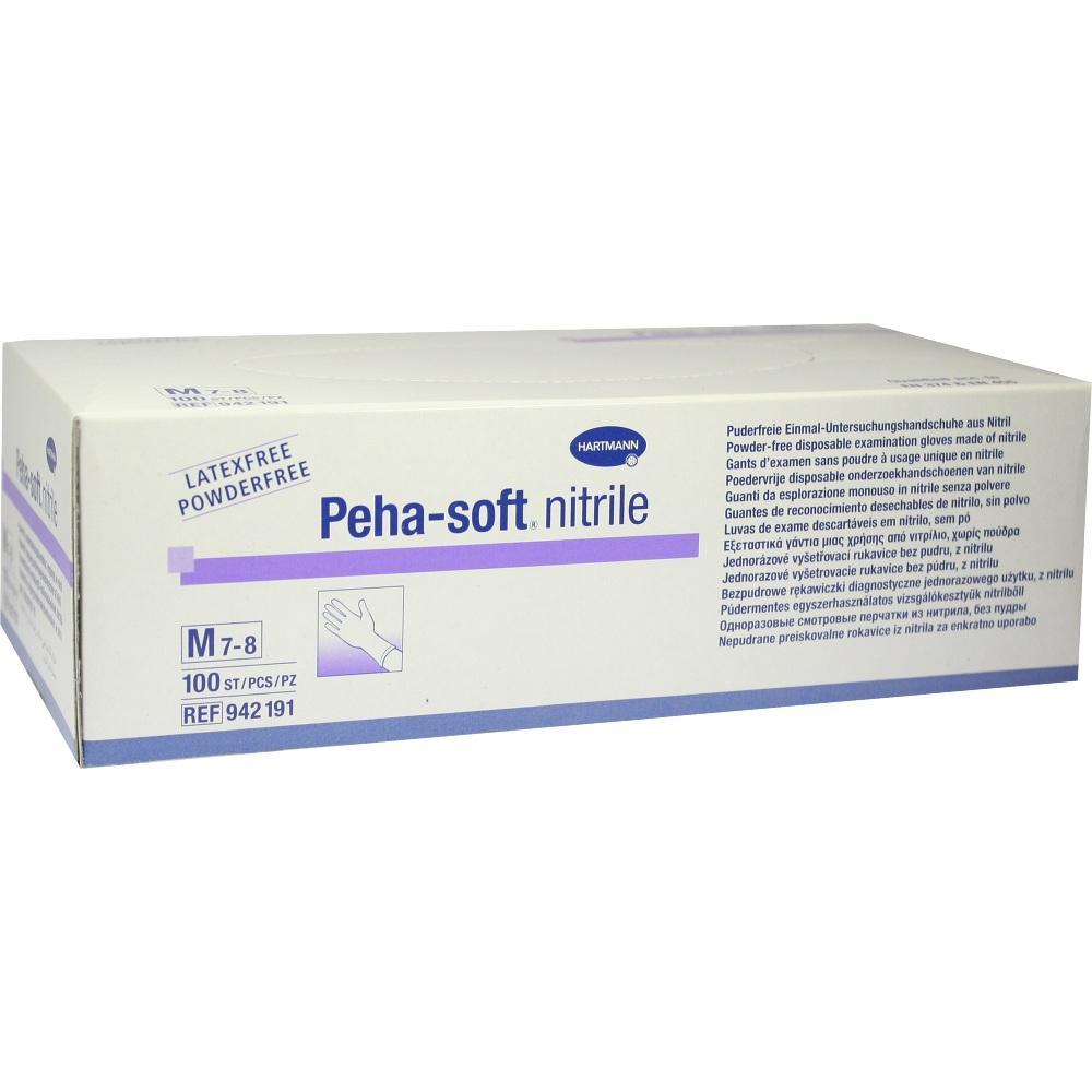 Weiße Schachtel mit lila Schrift für Nitril-Handschuhe ohne Pulver.