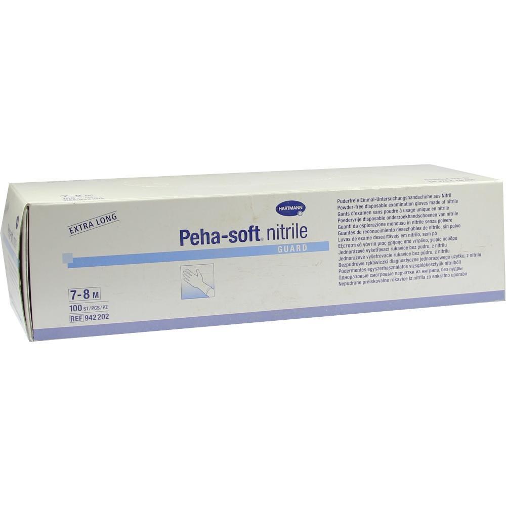 Eine Schachtel mit Nitrilhandschuhen der Marke Peha-soft, Größe 7-8 M.