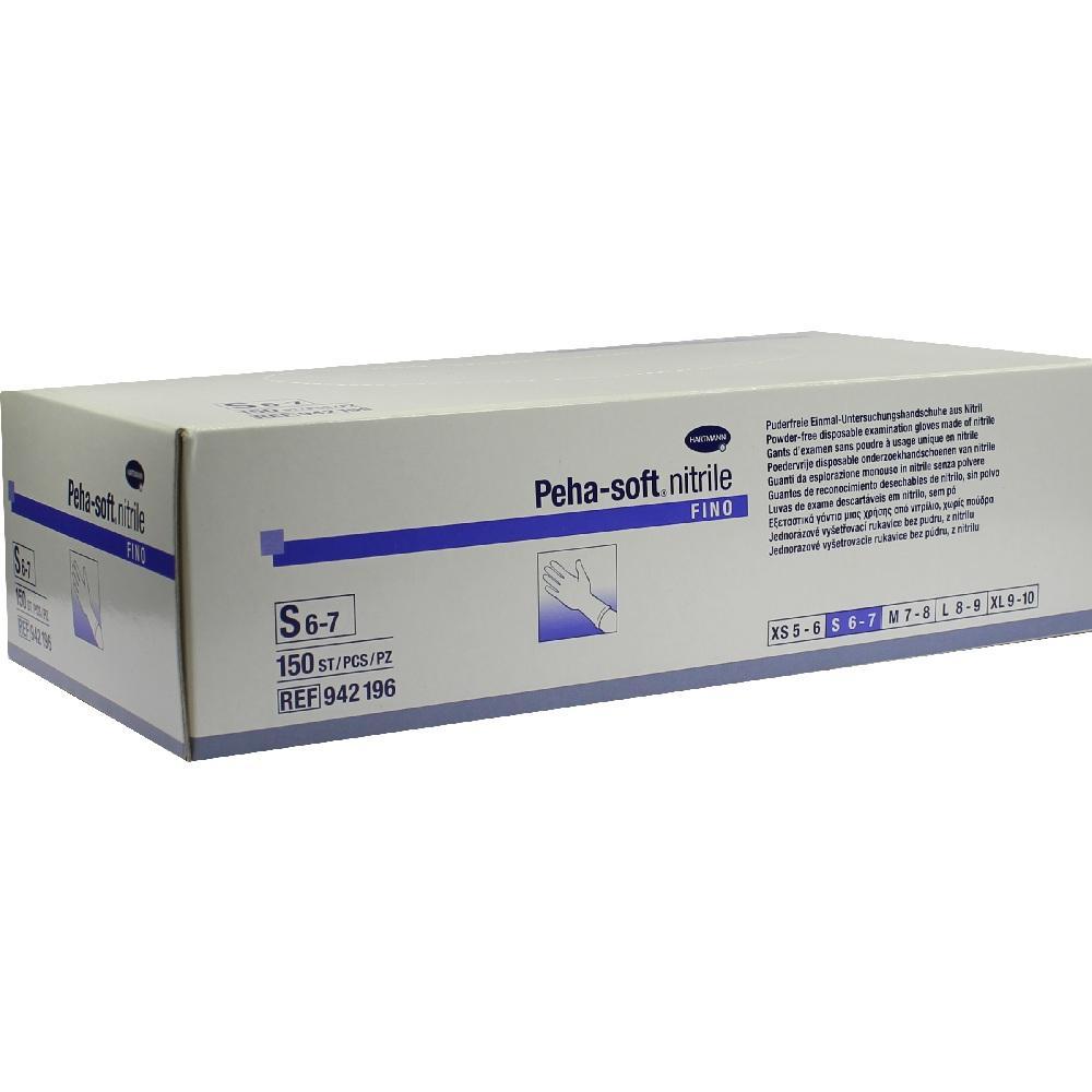 Eine weiße Box mit der Aufschrift "Peha-soft nitirile Fino" und einem Handsymbol.