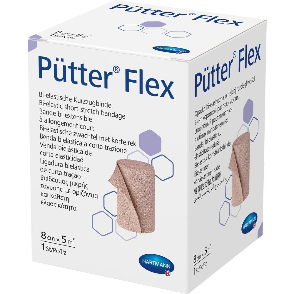 Die Verpackung zeigt eine elastische medizinische Binde von Pütter Flex.