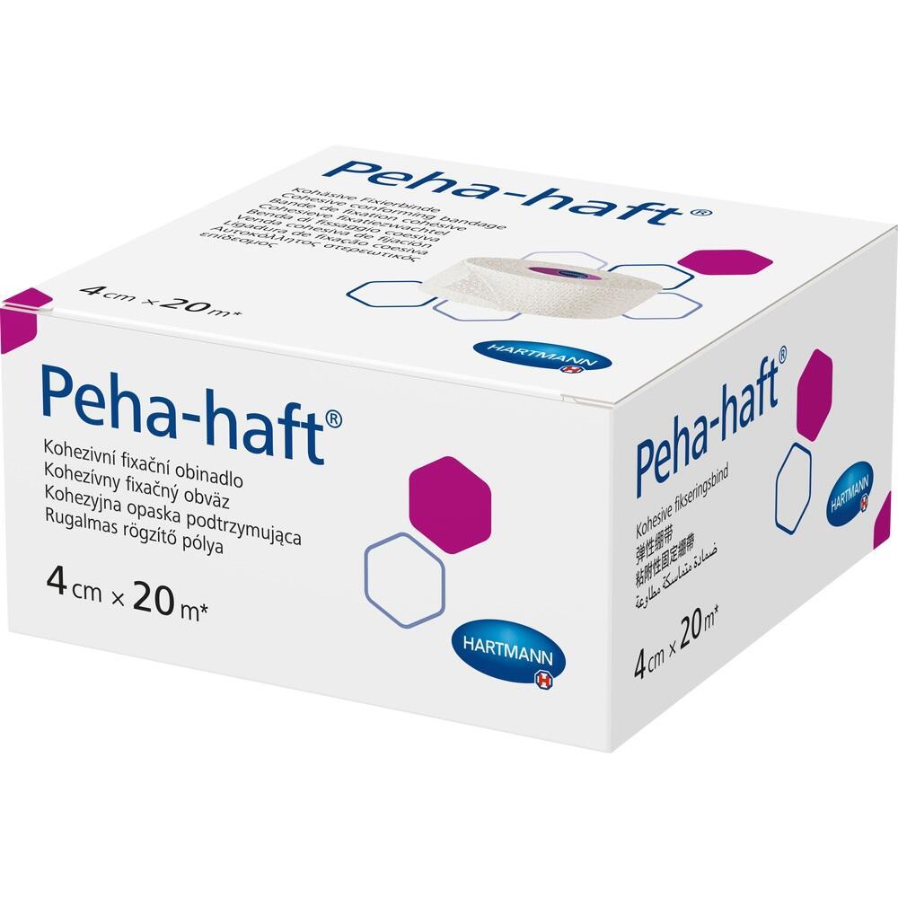 Ein weißer Karton mit der Aufschrift "Peha-haft" für einen kohäsiven Fixierbinde.