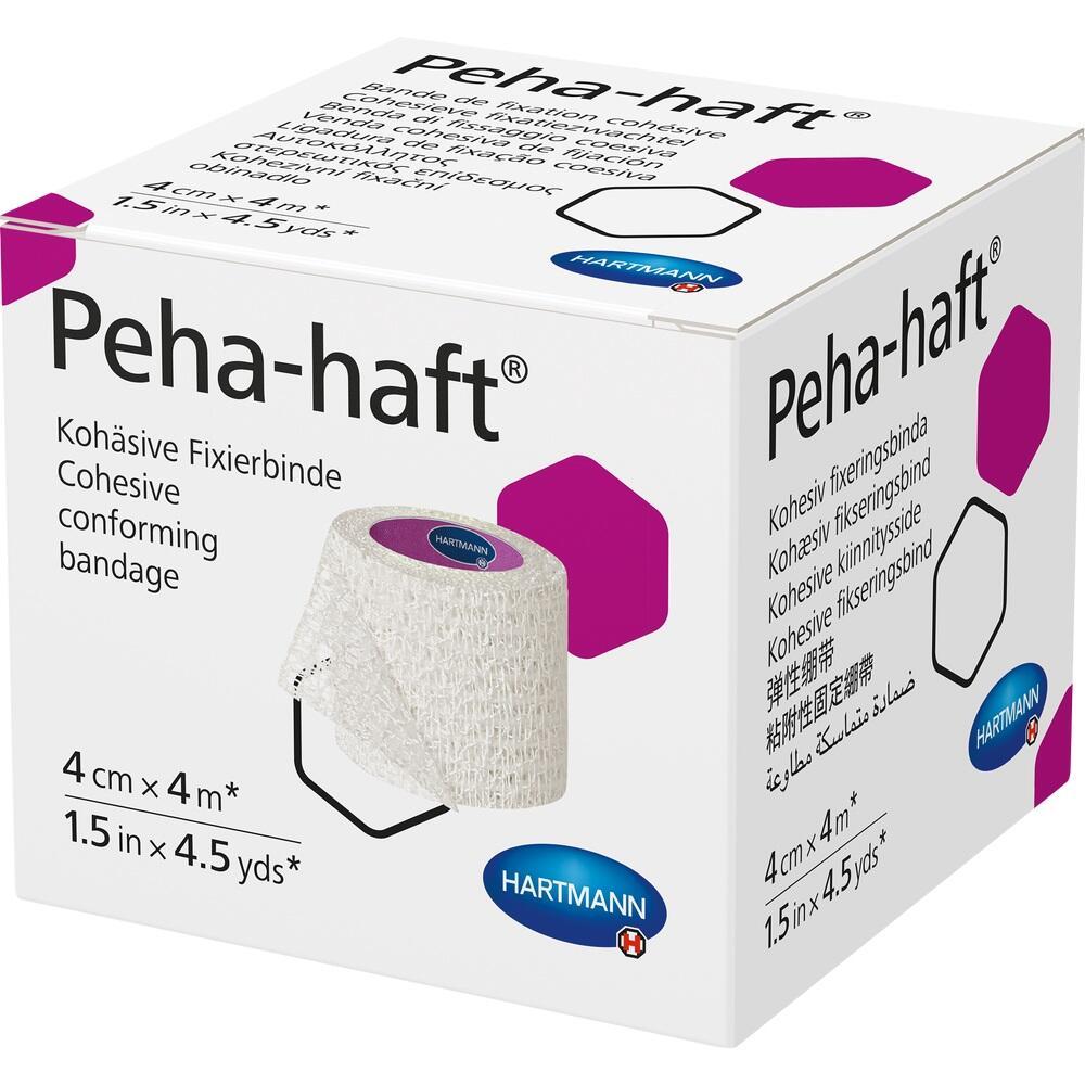 Eine weiße Schachtel mit der Aufschrift "Peha-haft" enthält eine elastische Fixierbinde.